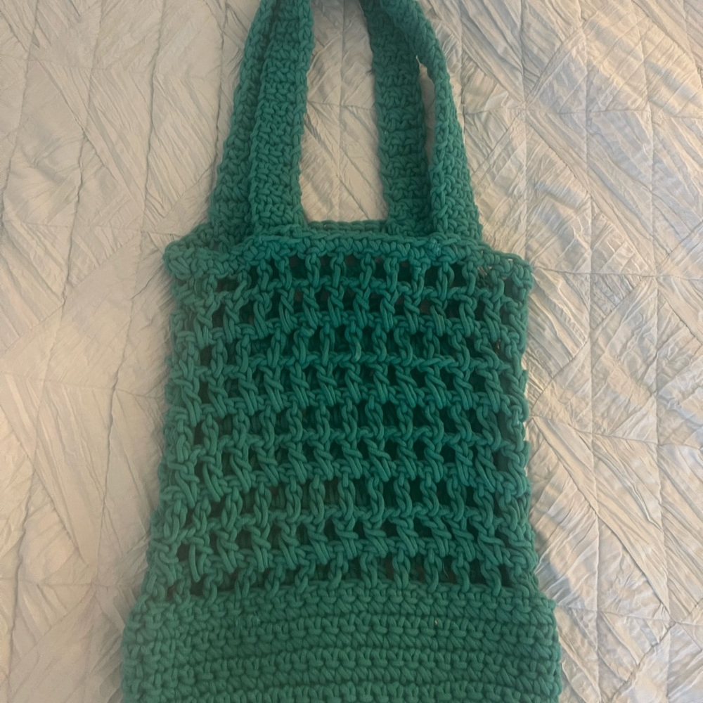J CREW Green thick crochet tote bag